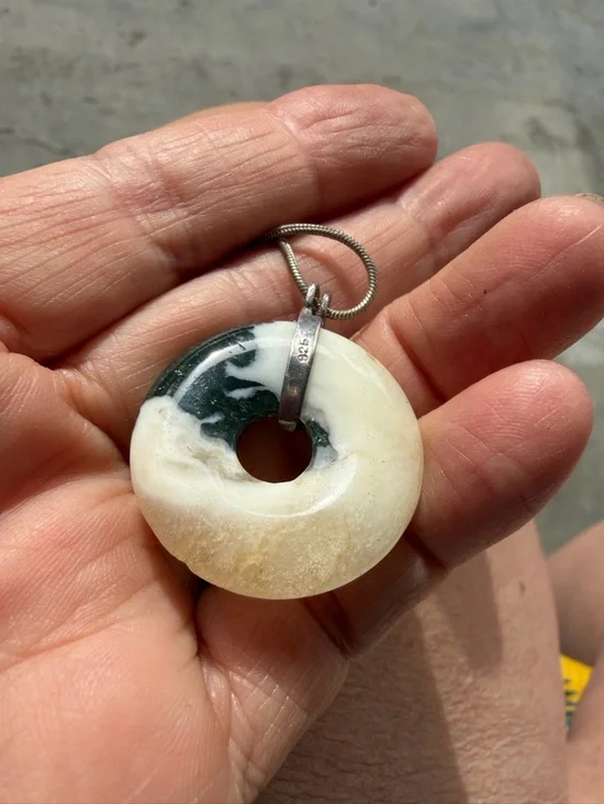 Green Moss Stone Pendant Necklace with 18” 925 chain 18” - Picture 3 of 6